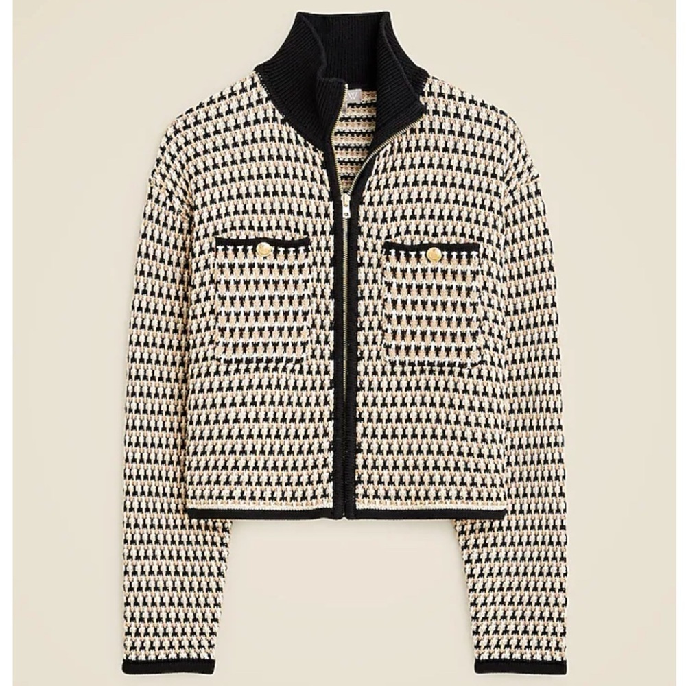 J. Crew Jacquard Sweater Jacket Zip Up NWT FA24 Gold Buttons  Size Small